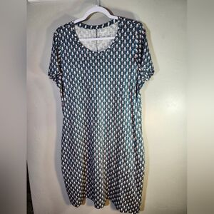 Duluth Trading Geometric Patterned Dress Short Sleeve Cotton Blend Sz L